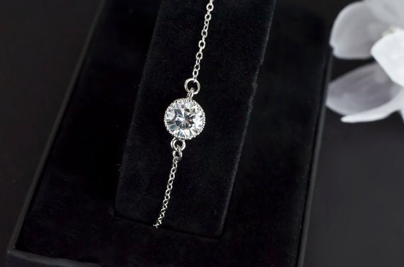 Zirkonia Armband, Solitaire Rhodium Überzogener Brautjungfern Geschenk, Einfacher Moderner Schmuck Zirkonia Armband, Solitaire Rhodium Überzogener Brautjungfern Geschenk, Einfacher Moderner Schmuck von CrinaJewelleryDesign