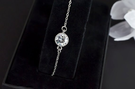 Zirkonia Armband, Solitaire Rhodium Überzogener Brautjungfern Geschenk, Einfacher Moderner Schmuck Zirkonia Armband, Solitaire Rhodium Überzogener Brautjungfern Geschenk, Einfacher Moderner Schmuck von CrinaJewelleryDesign