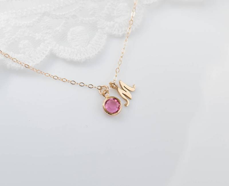 Geburtsstein Initial Halskette, Gold Personalisierte Halskette - Swarovski Geburtsstein, Gefüllte Monogramm Familie, Mutter, Großmutter Geschenk von CrinaJewelleryDesign
