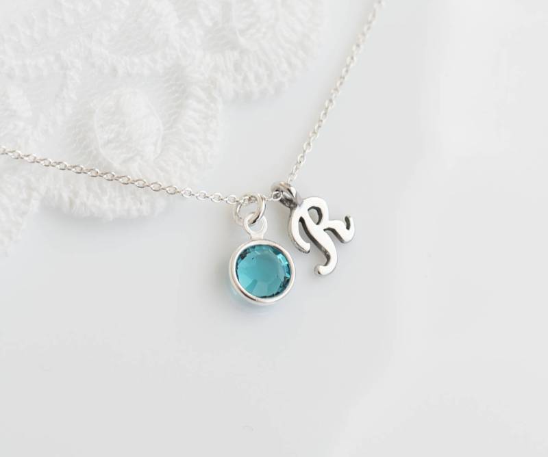 Geburtsstein Initial Halskette, Sterling Silber Personalisierte Monogramm Mutter, Großmutter Geschenk von CrinaJewelleryDesign