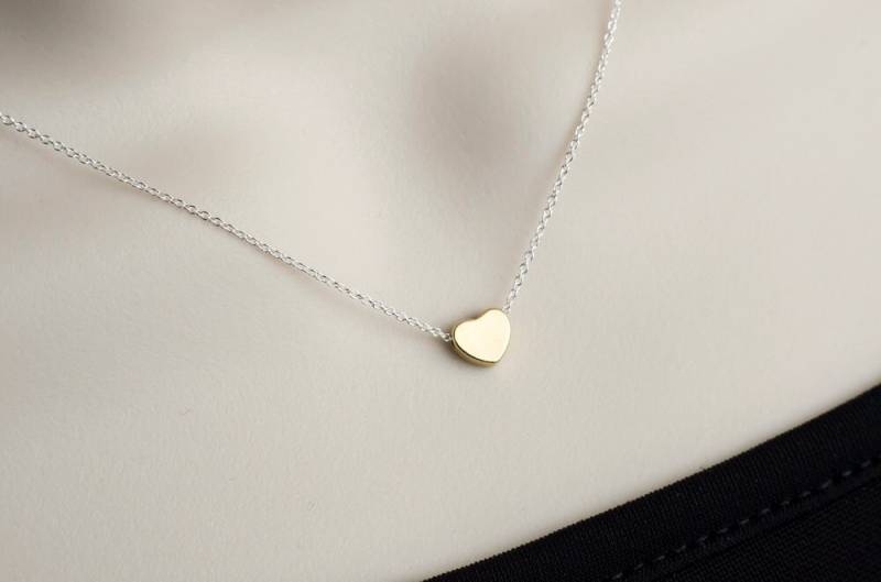 Herz, Winzige Vergoldetem Herzanhänger Auf Tägliche Halskette, Sterling Silberkette, Brautdusche, Minimalistisch, Einfache Kette von CrinaJewelleryDesign
