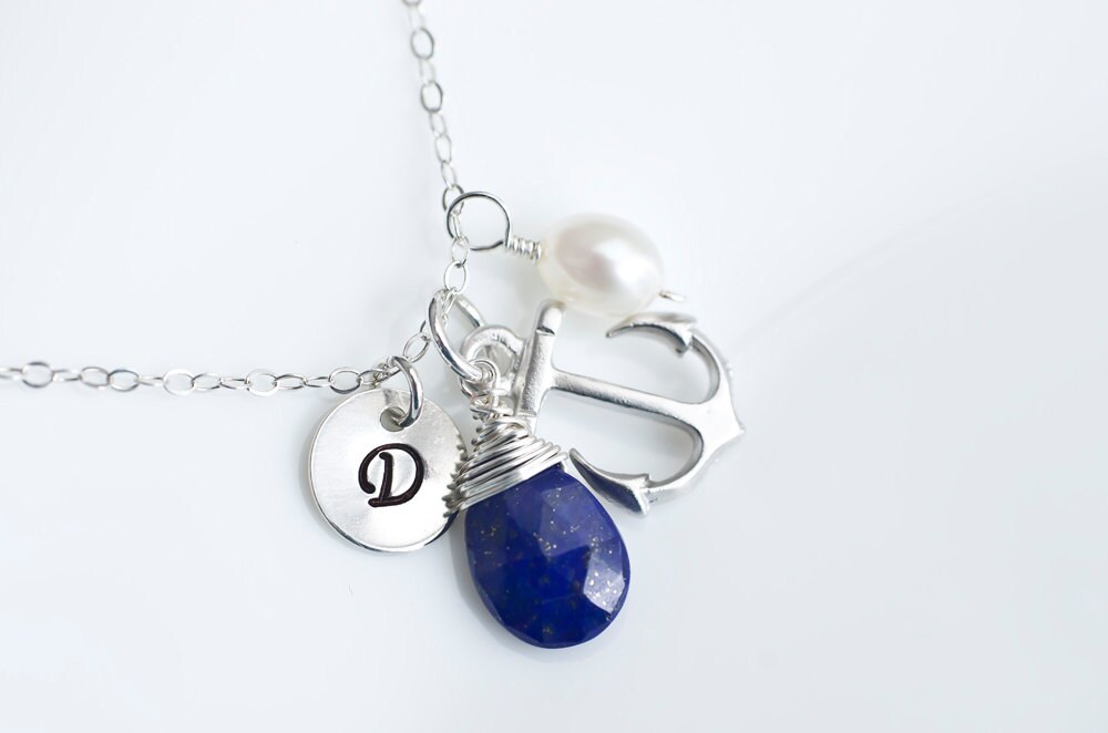Initial Halskette, Anker, Halskette Lapislazuli Anfangs, Personalisierte Erste Anker Sterling Silber, Brautjungferngeschenk Initial Halskette, Anker, Halskette Lapislazuli Anfangs, Personalisierte Erste Anker Sterling Silber, Brautjungferngeschenk von CrinaJewelleryDesign