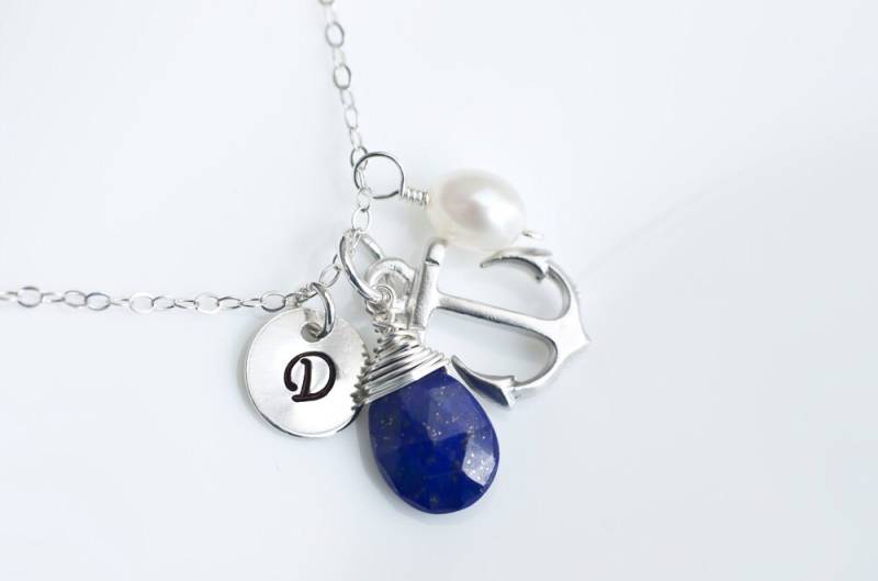Initial Halskette, Anker, Halskette Lapislazuli Anfangs, Personalisierte Erste Anker Sterling Silber, Brautjungferngeschenk Initial Halskette, Anker, Halskette Lapislazuli Anfangs, Personalisierte Erste Anker Sterling Silber, Brautjungferngeschenk von CrinaJewelleryDesign