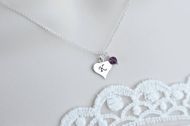 Initial Halskette, Birthstone Sterling Silber Herz Ursprünglichen Charme Und Swarovski Geburtsstein, Personalisierte Halskette Initial Halskette, Birthstone Sterling Silber Herz Ursprünglichen Charme Und Swarovski Geburtsstein, Personalisierte Halskette von CrinaJewelleryDesign