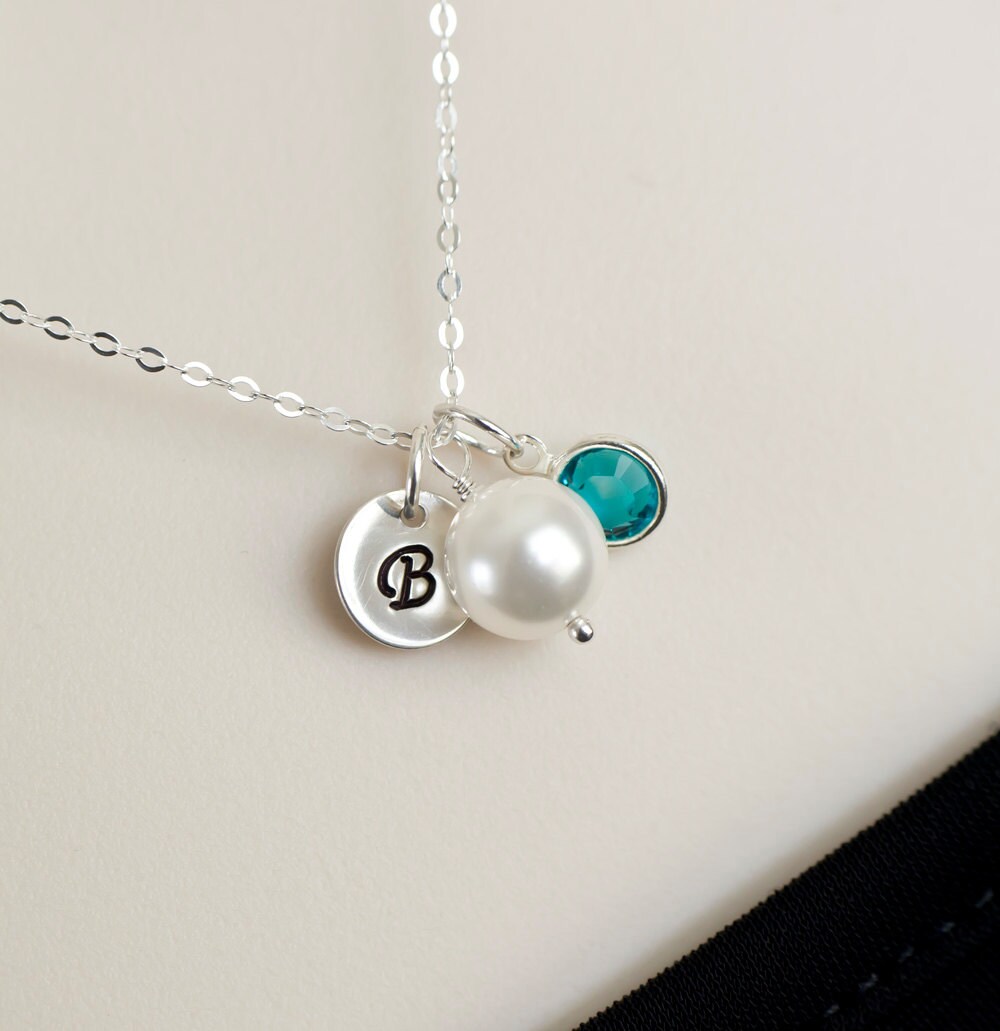 Personalisierte Birthstone Initial Halskette, Sterling Silber Erste Kette, Swarovski Geburtsstein, Brautjungferngeschenk Personalisierte Birthstone Initial Halskette, Sterling Silber Erste Kette, Swarovski Geburtsstein, Brautjungferngeschenk von CrinaJewelleryDesign