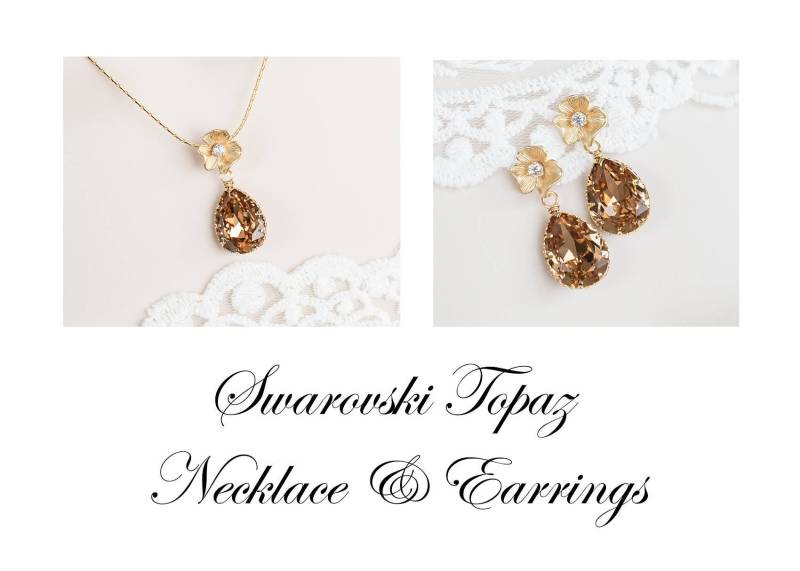 Vintage Style Gold Blumen Swarovski Topas Halskette Und Ohrringe, Floral Topaz Set, Schmuck Vintage Style Gold Blumen Swarovski Topas Halskette Und Ohrringe, Floral Topaz Set, Schmuck von CrinaJewelleryDesign
