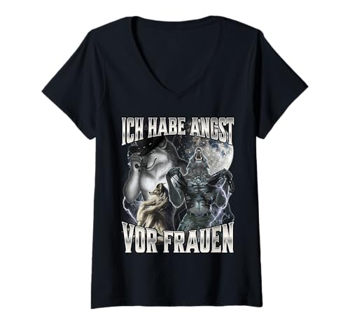 Damen Ich Habe Angst Vor Frauen T-Shirt mit V-Ausschnitt Damen Ich Habe Angst Vor Frauen T-Shirt mit V-Ausschnitt von Cringe Alpha Wolf