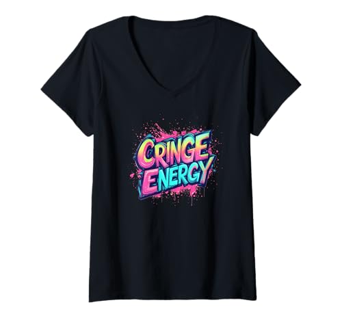 Damen Lebendiges Cringe Energy Emblem mit tollen Farben T-Shirt mit V-Ausschnitt Damen Lebendiges Cringe Energy Emblem mit tollen Farben T-Shirt mit V-Ausschnitt von Cringe Energy Outfit