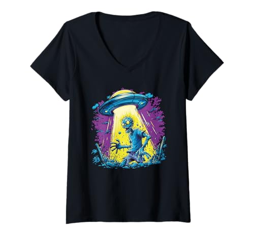 Damen UFO Zombie T-Shirt mit V-Ausschnitt Damen UFO Zombie T-Shirt mit V-Ausschnitt von Cringe Movies Love
