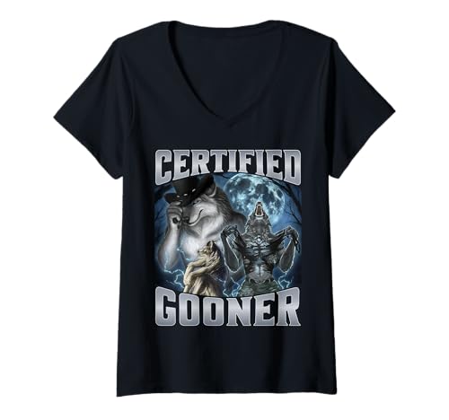 Damen Certified Gooner T-Shirt mit V-Ausschnitt Damen Certified Gooner T-Shirt mit V-Ausschnitt von Cringe Sigma Wolf