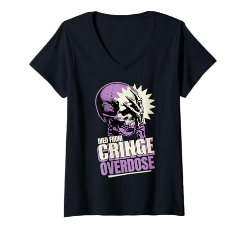 Damen Gestorben an Einer Überdosis Cringe: Skeleton Sarkastic Doomer Meme T-Shirt mit V-Ausschnitt Damen Gestorben an Einer Überdosis Cringe: Skeleton Sarkastic Doomer Meme T-Shirt mit V-Ausschnitt von Cringe Skeleton Meme Funny Dark Humor Aesthetic