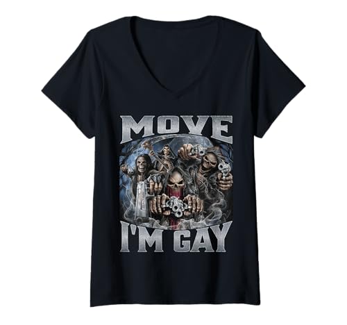 Damen Move I'm Gay T-Shirt mit V-Ausschnitt von Cringe Skeleton