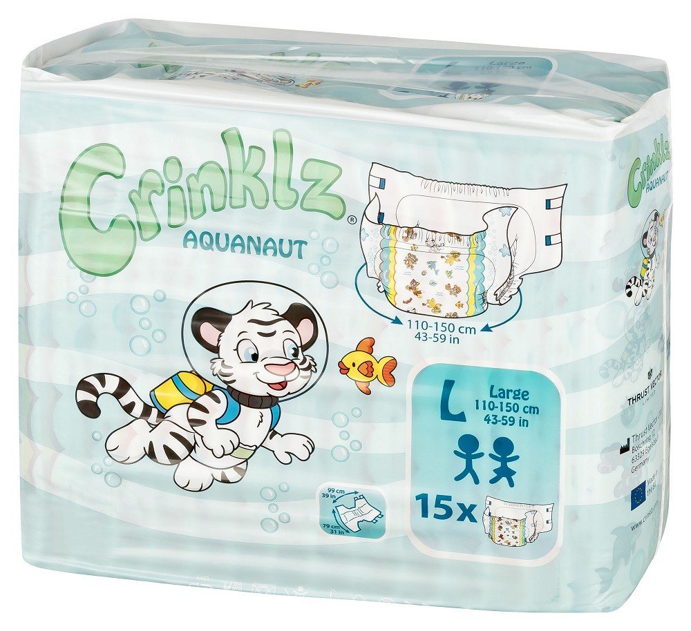 Crinklz Windeln Crinklz Aquanaut - L (110-150 cm) (Karton, 60-St., Windeln mit Folie und Taucher Motiven) von Crinklz