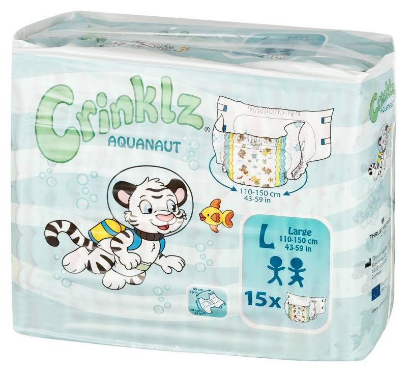 Crinklz Windeln Crinklz Aquanaut - L (110-150 cm) (Karton, 60-St., Windeln mit Folie und Taucher Motiven) von Crinklz