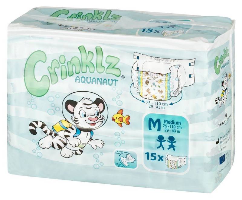 Crinklz Windeln Crinklz Aquanaut - M (75-110 cm) (Karton, 60-St., Windeln mit Folie und Tauchermotiven) von Crinklz