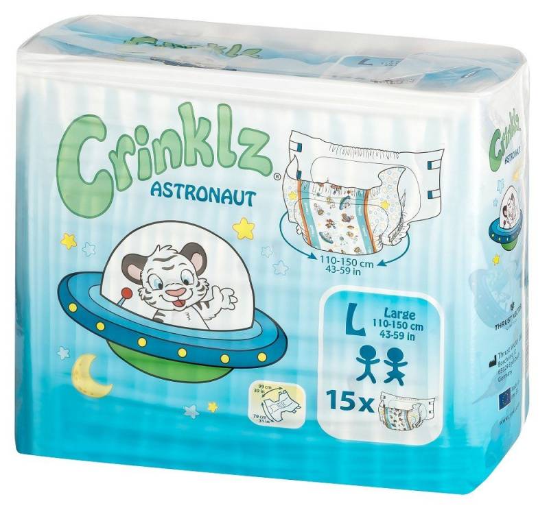 Crinklz Windeln Crinklz Astronaut - L (110-150 cm) (15-St., Windeln mit Folie und Astronauten Motiven) von Crinklz
