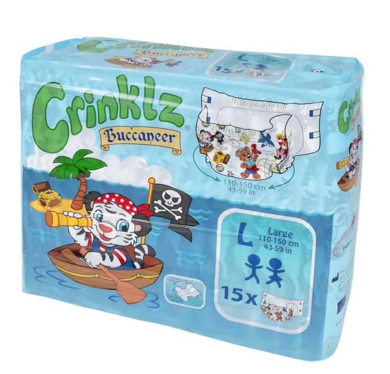 Crinklz Windeln Crinklz Buccaneer - L (110-150 cm) (15-St., Windeln mit Folie mit Seefahrer Motiven) von Crinklz