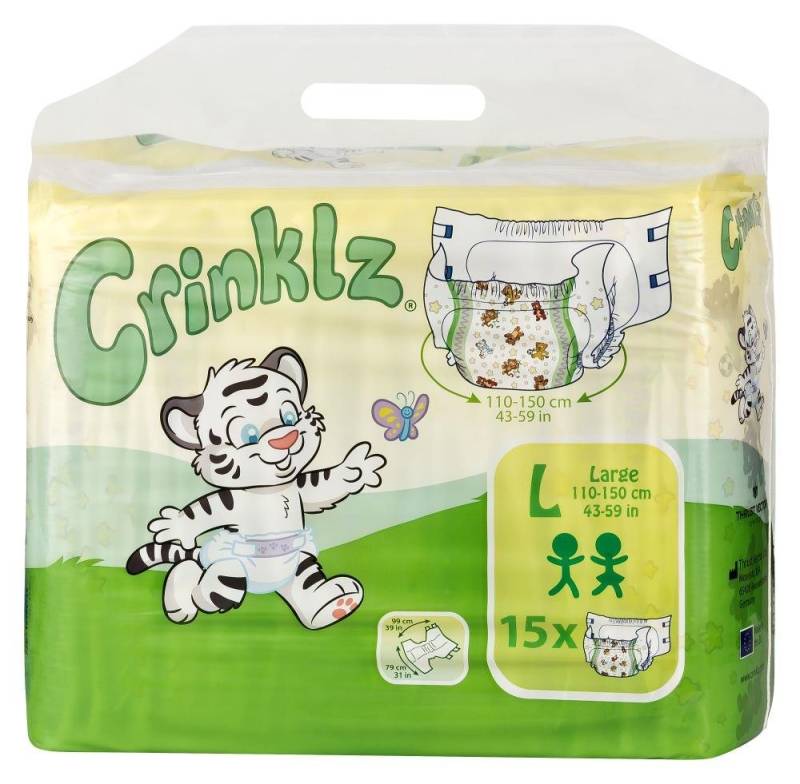 Crinklz Windeln Crinklz mit Bärchen - L (110-150 cm) (15-St., Windeln mit Folie und bunten Motiven) von Crinklz