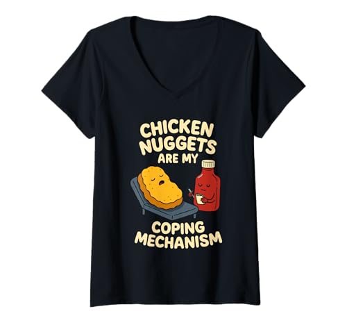 Damen Chicken Nugget Humor Nug Life Snack Lover Geschenk T-Shirt mit V-Ausschnitt Damen Chicken Nugget Humor Nug Life Snack Lover Geschenk T-Shirt mit V-Ausschnitt von Crispy Nugget Queen Fast Food Obsession Vibes