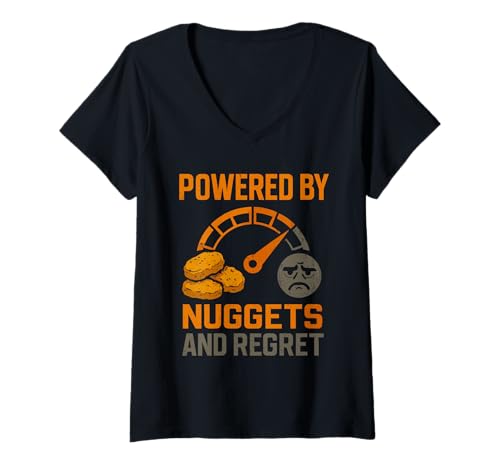 Damen Chicken Nugget Humor Nug Life Snack Lover Geschenk T-Shirt mit V-Ausschnitt Damen Chicken Nugget Humor Nug Life Snack Lover Geschenk T-Shirt mit V-Ausschnitt von Crispy Nugget Queen Fast Food Obsession Vibes