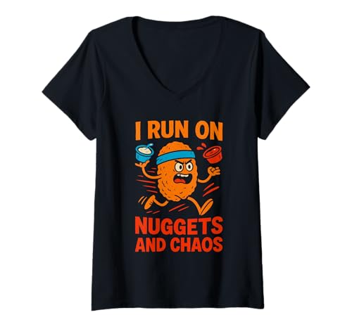 Damen Chicken Nugget Humor Nug Life Snack Lover Geschenk T-Shirt mit V-Ausschnitt Damen Chicken Nugget Humor Nug Life Snack Lover Geschenk T-Shirt mit V-Ausschnitt von Crispy Nugget Queen Fast Food Obsession Vibes