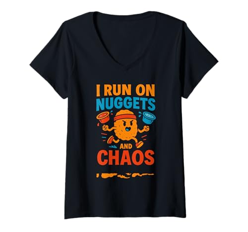 Damen Chicken Nugget Humor Nug Life Snack Lover Geschenk T-Shirt mit V-Ausschnitt Damen Chicken Nugget Humor Nug Life Snack Lover Geschenk T-Shirt mit V-Ausschnitt von Crispy Nugget Queen Fast Food Obsession Vibes