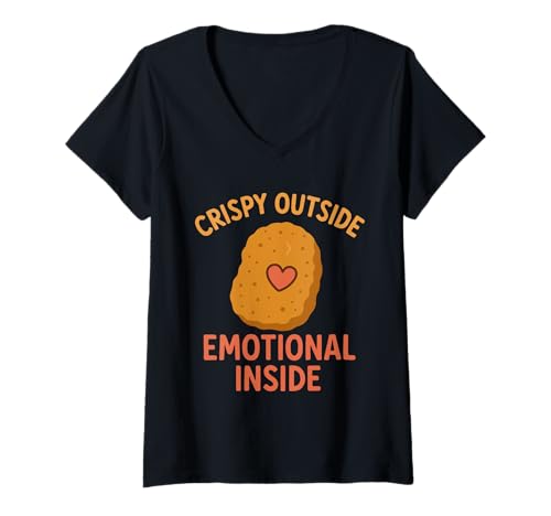 Damen Chicken Nugget Humor Nug Life Snack Lover Geschenk T-Shirt mit V-Ausschnitt Damen Chicken Nugget Humor Nug Life Snack Lover Geschenk T-Shirt mit V-Ausschnitt von Crispy Nugget Queen Fast Food Obsession Vibes