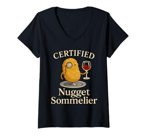 Damen Chicken Nugget Humor Nug Life Snack Lover Geschenk T-Shirt mit V-Ausschnitt Damen Chicken Nugget Humor Nug Life Snack Lover Geschenk T-Shirt mit V-Ausschnitt von Crispy Nugget Queen Fast Food Obsession Vibes