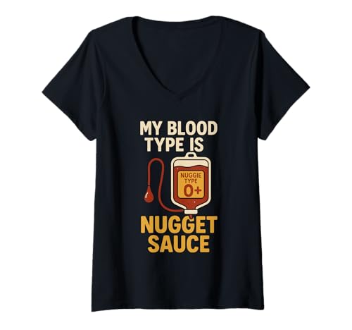 Damen Chicken Nugget Humor Nug Life Snack Lover Geschenk T-Shirt mit V-Ausschnitt Damen Chicken Nugget Humor Nug Life Snack Lover Geschenk T-Shirt mit V-Ausschnitt von Crispy Nugget Queen Fast Food Obsession Vibes