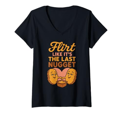 Damen Chicken Nugget Humor Nug Life Snack Lover Geschenk T-Shirt mit V-Ausschnitt Damen Chicken Nugget Humor Nug Life Snack Lover Geschenk T-Shirt mit V-Ausschnitt von Crispy Nugget Queen Fast Food Obsession Vibes