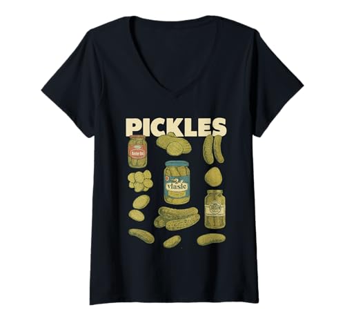 Damen Pickles Design Lustiges Gurkenmotiv mit Einmachglaesern T-Shirt mit V-Ausschnitt Damen Pickles Design Lustiges Gurkenmotiv mit Einmachglaesern T-Shirt mit V-Ausschnitt von Crispy Pickle Club
