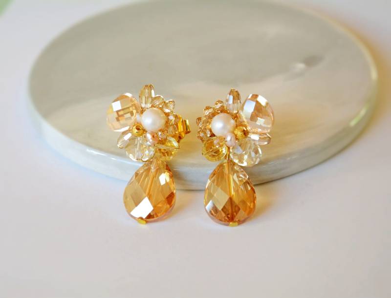 Beige Kristall - Und Perlenohrringe Beige Kristall - Und Perlenohrringe von CristinaArnoldJoyas