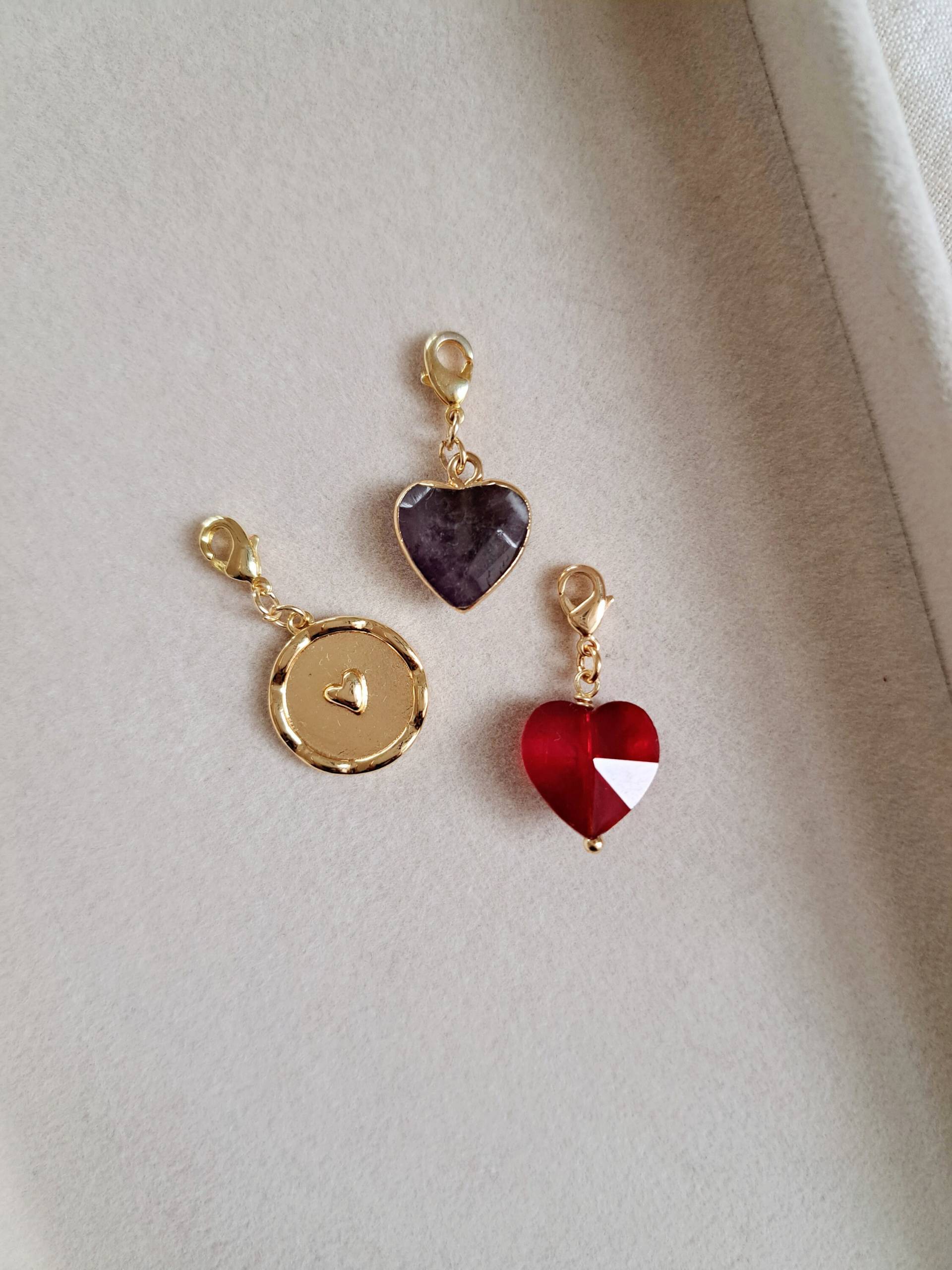 Wechselanhänger Zum Kombinieren/ Herz Charm 24K Gold Filled, Amethyst, Kristall von CristinaArnoldJoyas