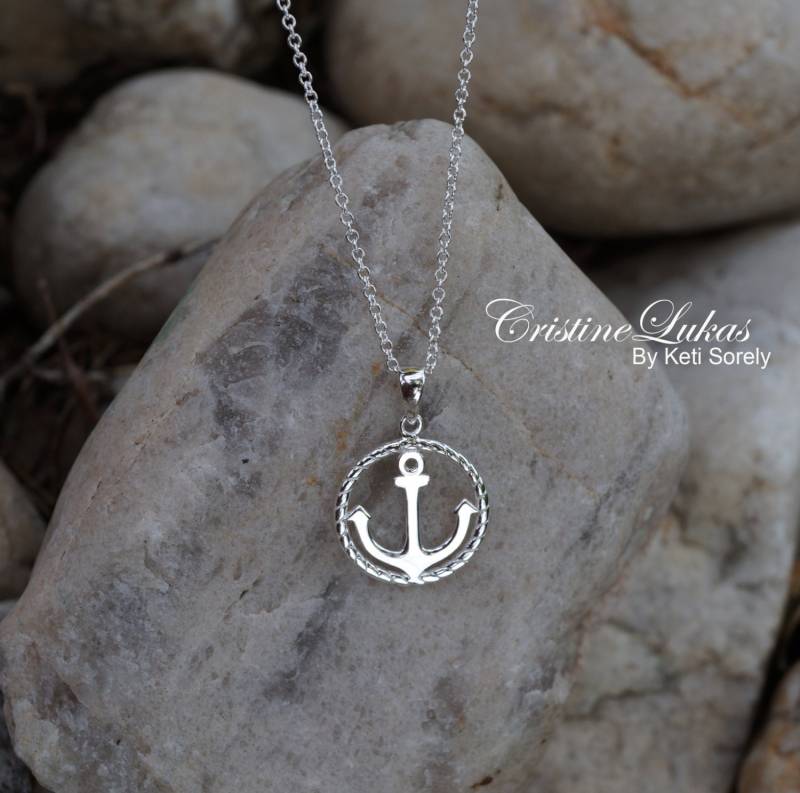 10K, 14K Oder 18K Massivgold Ankerhalskette in Weiß, Gelb Roségold, Runder Anker Mit Seilrahmen, Religiöser Schmuck Für Kinder Erwachsene von CristineLukas