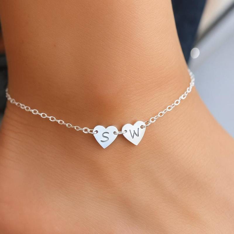 10K, 14K Oder 18K Massivgold Personalisierte Initialen Fußkettchen, Graviert Seine & Ihre Initialen, Mutter Und Kind Gelb, Rose Weißgold von CristineLukas