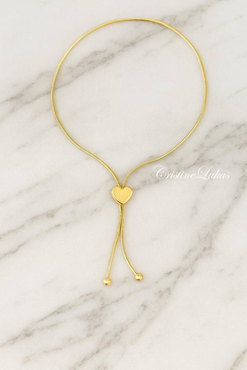 14K Solid Gold Verstellbares Herz Armband in Gelb, Rose Oder Weißgold, Gravieren Sie Ihre Initiale, Bolo Verstellbar Mit Schlangenkette von CristineLukas