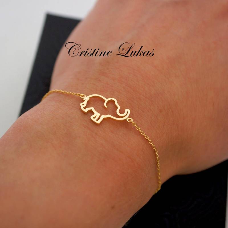 Elefant Armband Oder Fußkettchen in Sterling Silber, Gelb Rose Gold - Baby Charm, Good Luck Armband, Amulett Schmuck von CristineLukas