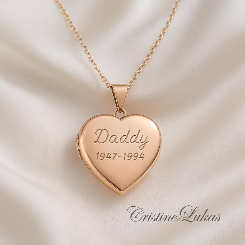 Gravierbare Herz-Medaillon-Halskette - Personalisieren Sie Es Mit Ihren Fotos, Gravieren Ihr Datum, Namen, Ihre Initialen Oder Nachricht Silber, Gelb von CristineLukas