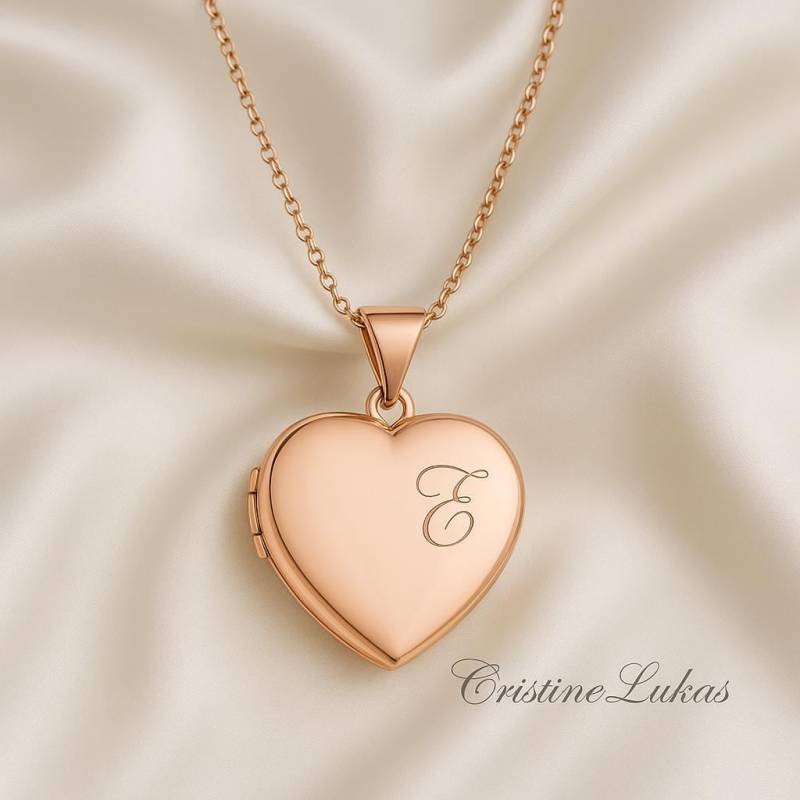 Handgravierte Herz-Medaillon-Halskette Mit Initial in Sterlingsilber, Gelb Oder Roségold, Kleines Großes Medaillon Für Frau Mädchen von CristineLukas