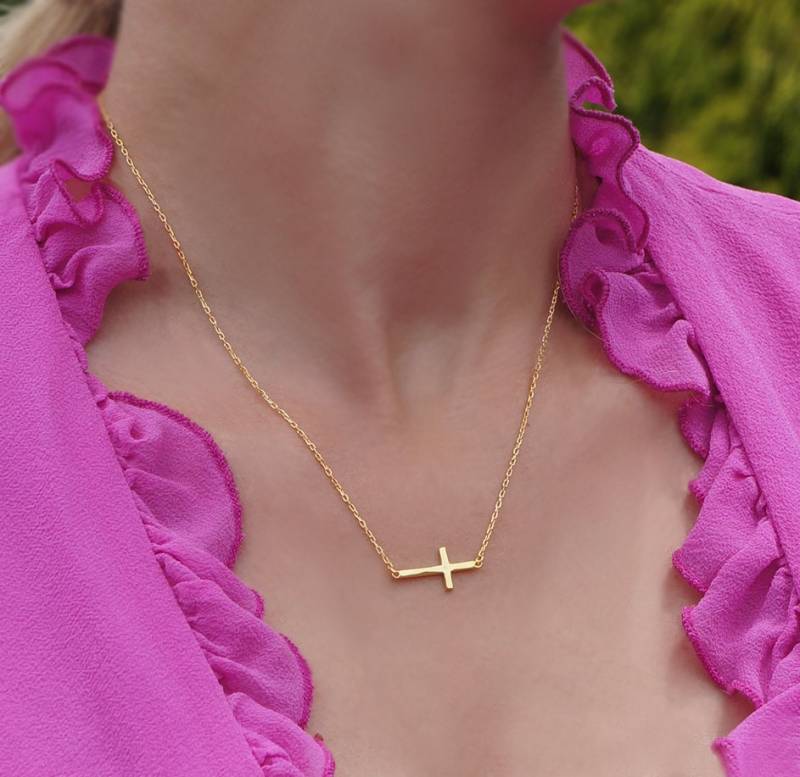 Verkauf Seitlich Kreuz in Sterling Silber, Rosé Oder Gelbgold. Promi Glaube Inspirierendes Geschenk Für Erwachsene Kinder Stil von CristineLukas