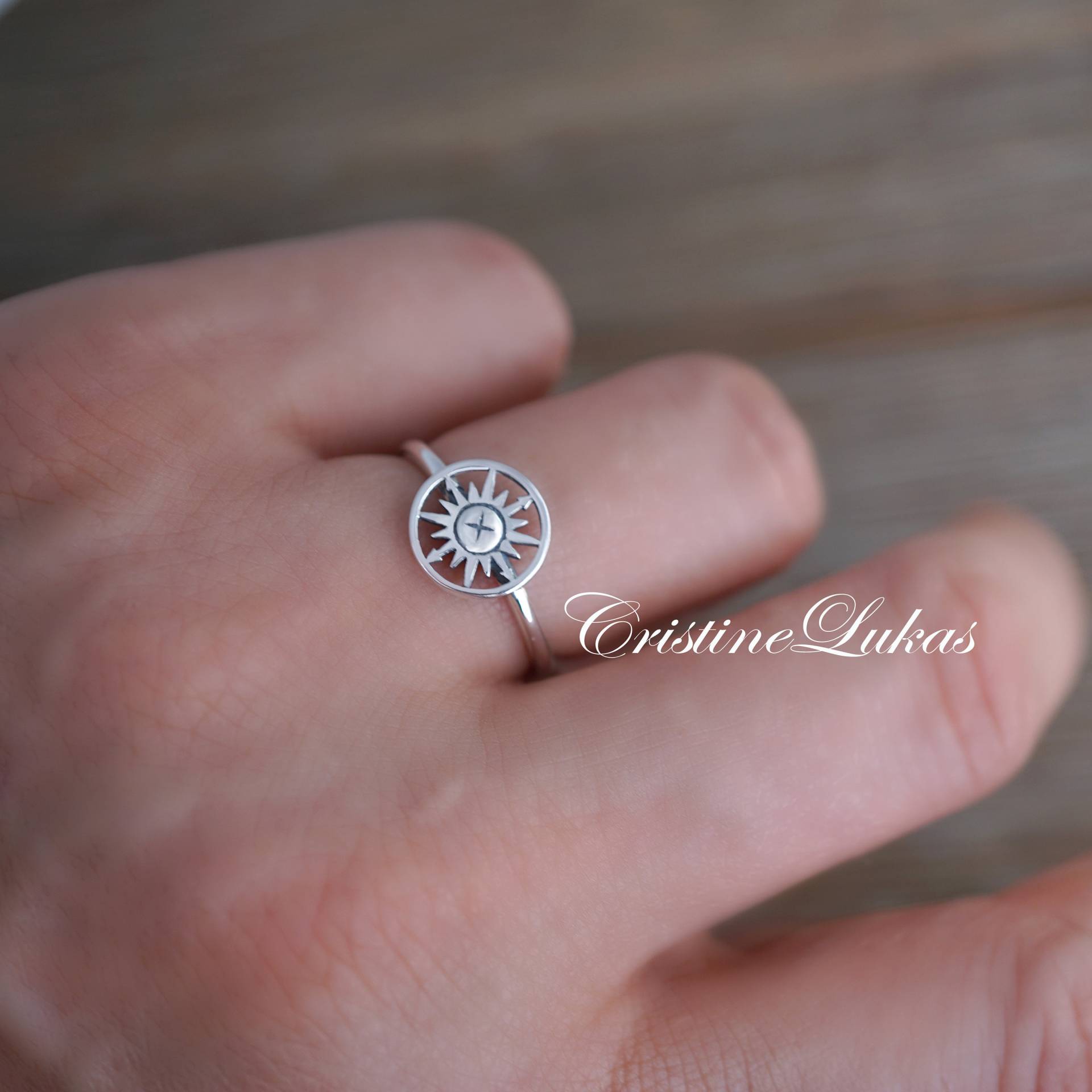 sterling Silber Kompass Ring Mit Sonne, Sonnenschein Ring, Reise Graduierung Richtung Und Neuanfang Frau von CristineLukas