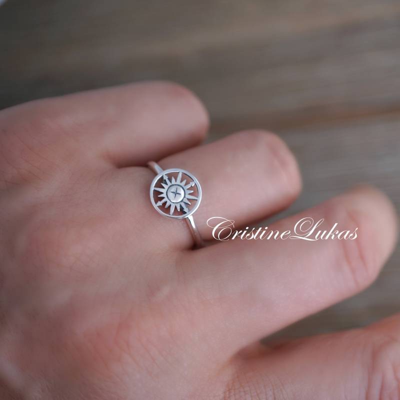 sterling Silber Kompass Ring Mit Sonne, Sonnenschein Ring, Reise Graduierung Richtung Und Neuanfang Frau von CristineLukas
