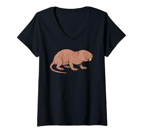 Damen Maulwurf, Ratte, unterirdisches Säugetier, pelzlos, seltene Tierkreatur T-Shirt mit V-Ausschnitt Damen Maulwurf, Ratte, unterirdisches Säugetier, pelzlos, seltene Tierkreatur T-Shirt mit V-Ausschnitt von Critter Company