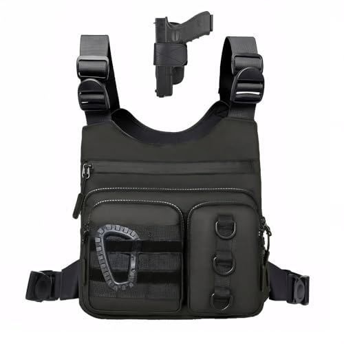 Criuage Outdoor-Sport-Brusttasche für Herren und Damen, große Kapazität, Laufweste, Rig mit Wasserflaschentasche, bequem, freihändig, EDC-Brusttasche für Wandern, Radfahren, Reisen (schwarz) von Criuage