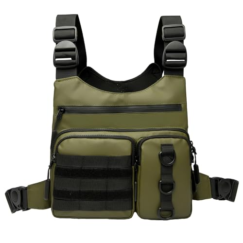 Criuage Outdoor-Sport-Brusttasche für Herren und Damen, großes Fassungsvermögen, Laufweste, Rig mit Wasserflaschentasche, bequem, freihändig, EDC-Brusttasche für Wandern, Radfahren, Reisen (Olivgrün) von Criuage