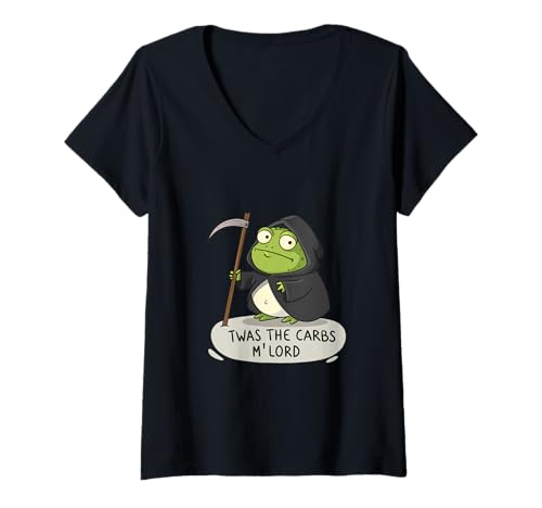 Damen TWAS The Carbs M Lord Humor Zeichentrickkunst T-Shirt mit V-Ausschnitt von Croak & Dagger Co.