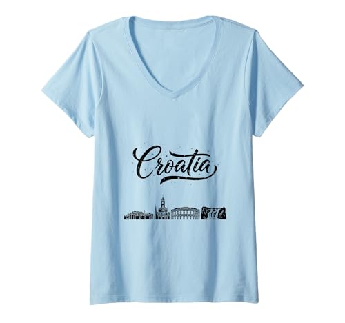 Damen Kroatien Skyline Reise Urlaub Outfits T-Shirt mit V-Ausschnitt Damen Kroatien Skyline Reise Urlaub Outfits T-Shirt mit V-Ausschnitt von Croatia Casual Clothes T-Shirts