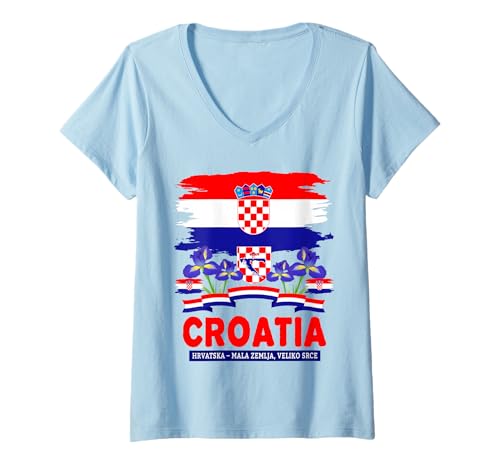 Damen Hrvatska Kroatische Flagge Outfit Idee für Kinder & Kroatien Flagge T-Shirt mit V-Ausschnitt Damen Hrvatska Kroatische Flagge Outfit Idee für Kinder & Kroatien Flagge T-Shirt mit V-Ausschnitt von Croatia Flag Accessories Outfit Ideas For Women