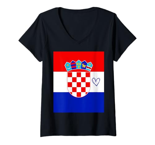 Damen Kroatien Flagge Kroatisches Herz Stolzer Erbe Nationalfeiertag T-Shirt mit V-Ausschnitt Damen Kroatien Flagge Kroatisches Herz Stolzer Erbe Nationalfeiertag T-Shirt mit V-Ausschnitt von Croatia Flag Croatian Proud National Gifts Idea