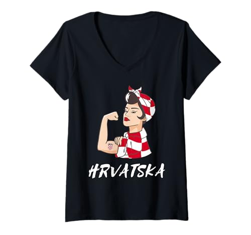 Damen Hrvatska Pride Strong Girl Kroatien Flagge Wurzeln Kroatisch T-Shirt mit V-Ausschnitt Damen Hrvatska Pride Strong Girl Kroatien Flagge Wurzeln Kroatisch T-Shirt mit V-Ausschnitt von Croatia Flag Croatian Roots Hrvatska